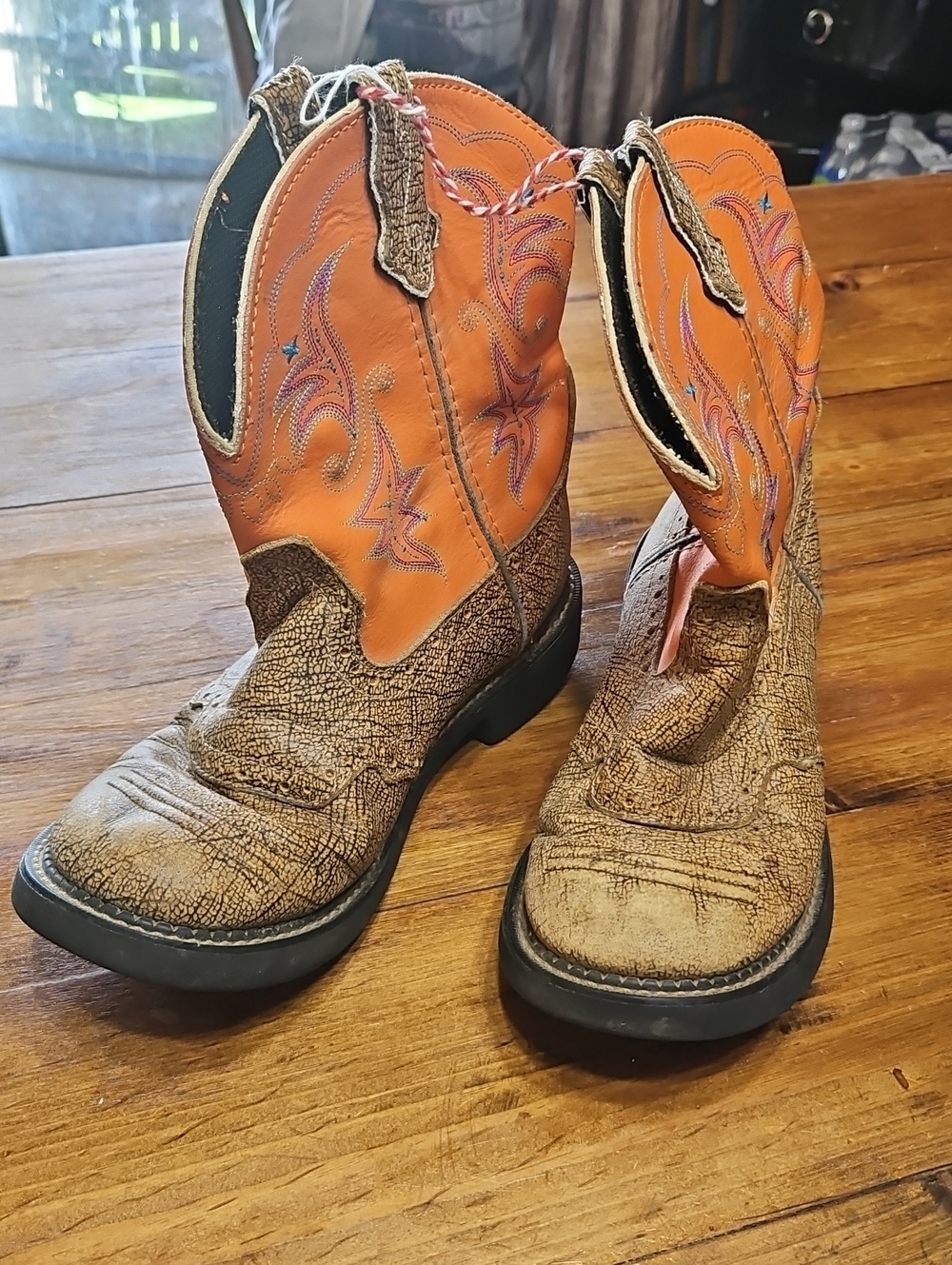 Women's Western Heeled Boots in Orange and Brown
